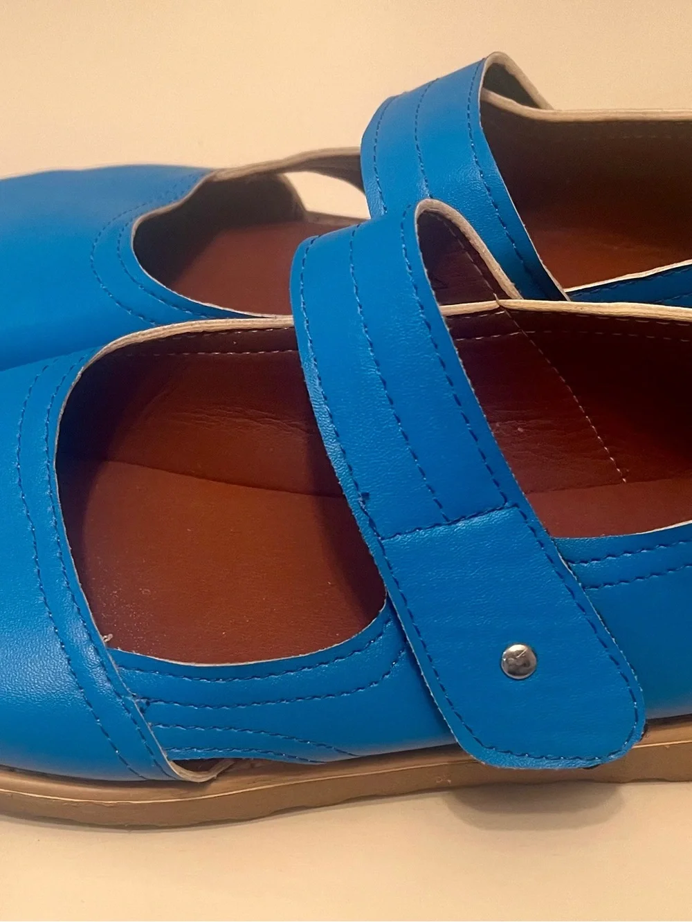 Women's Leather Mary Jane Dress Shoes in Bright Blue with Hook Strap